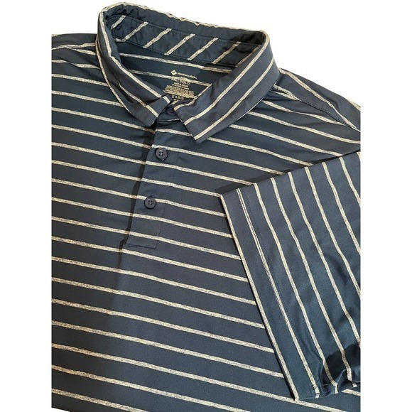 Members Mark Mens Polo Active Performance Blue/ Gray Striped Shirt Size XXL - Picture 1 of 4